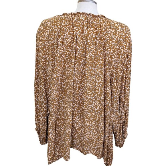 Old Navy Womens Floral Split Neck Poet Blouse Size 4X Caramel Brown Long Sleeve - Picture 4 of 6
